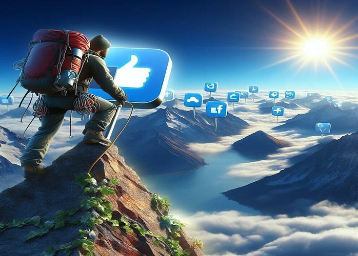 Mountain climber conquering mount social media 