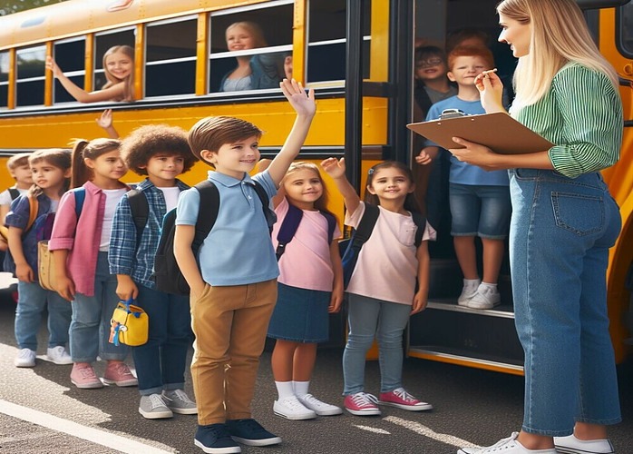 Students getting on a school bus